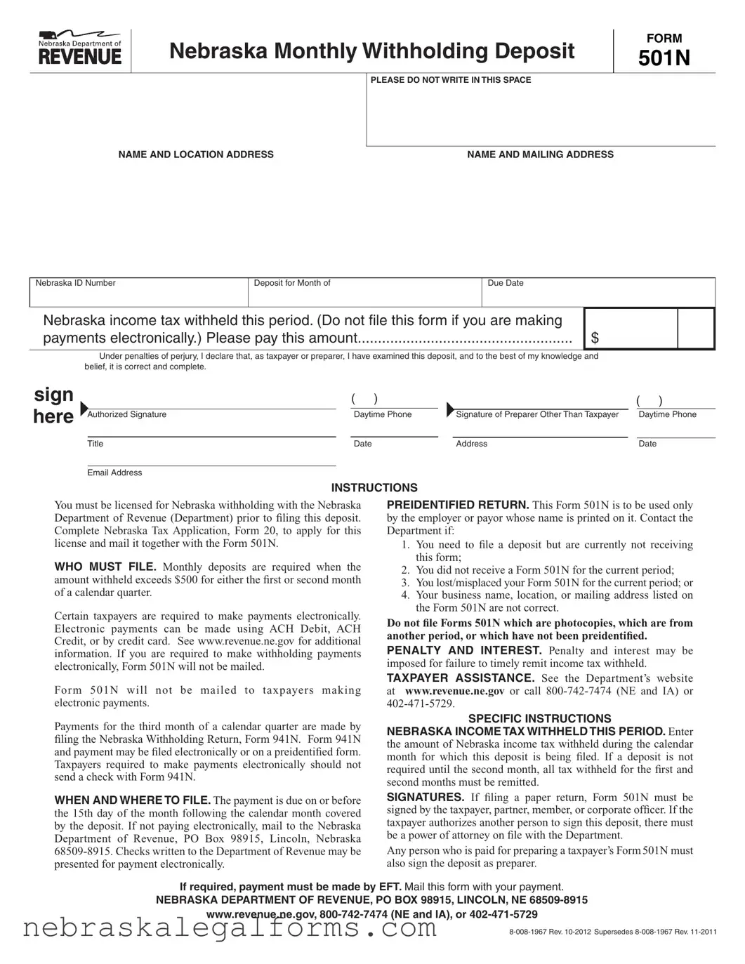 Blank 501N Form