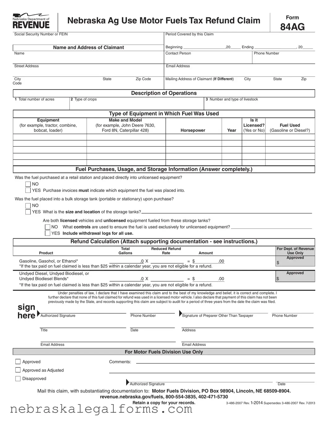 Blank 84Ag Nebraska Form