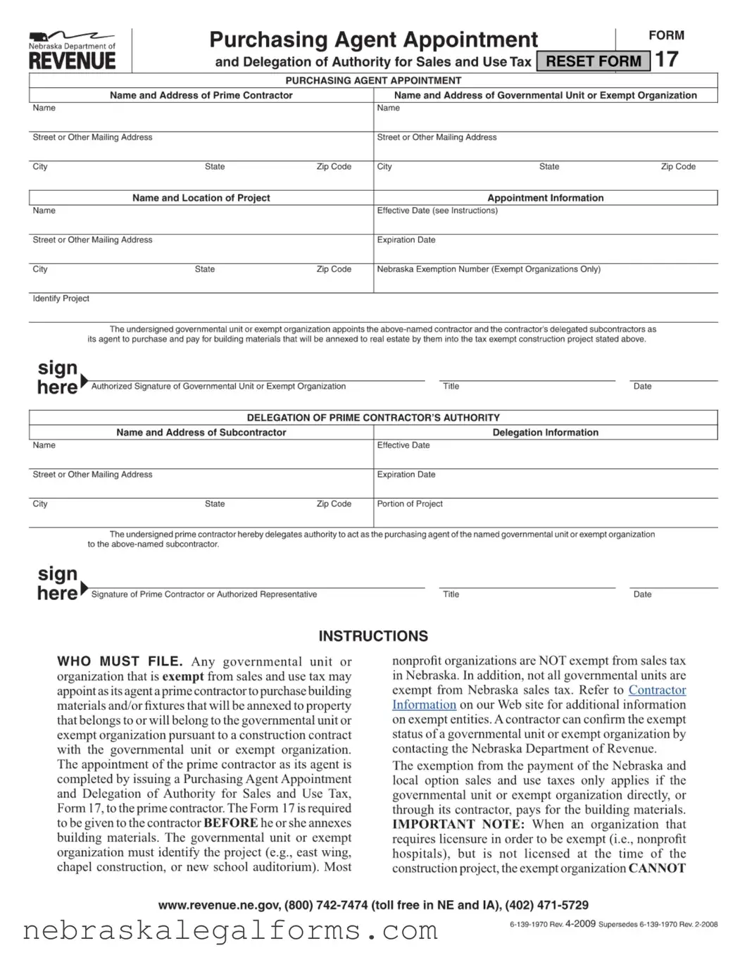 Blank Nebraska 17 Form