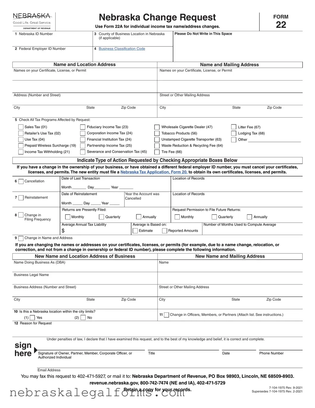 Blank Nebraska 22 Form