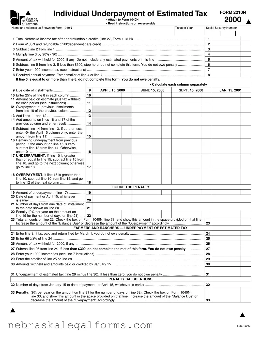 Blank Nebraska 2210N Form