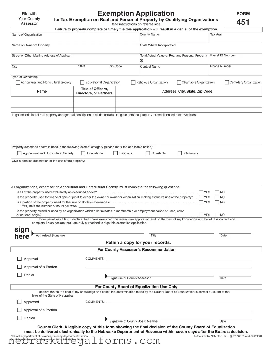 Blank Nebraska 451 Form
