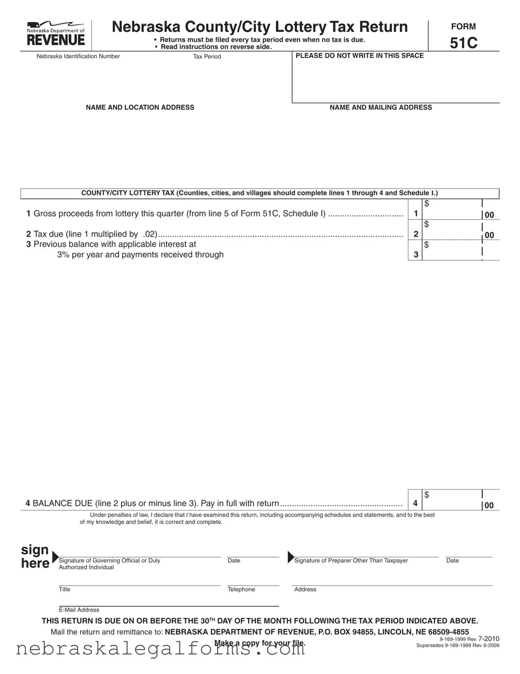 Blank Nebraska 51C Form
