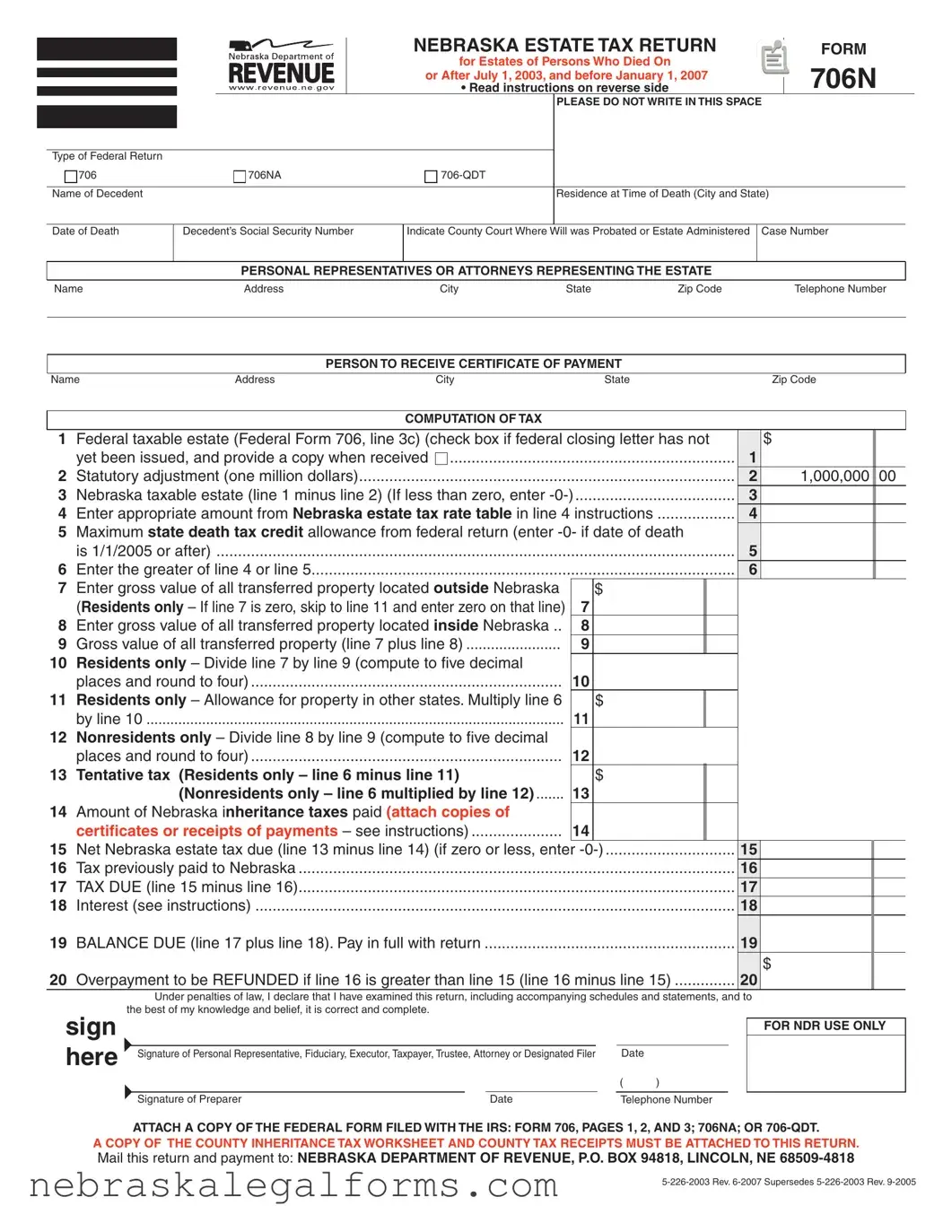 Blank Nebraska 706N Form