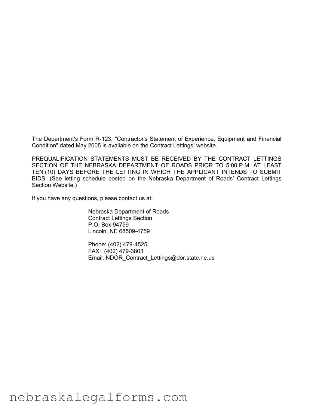 Blank Nebraska Department Of Roads Form