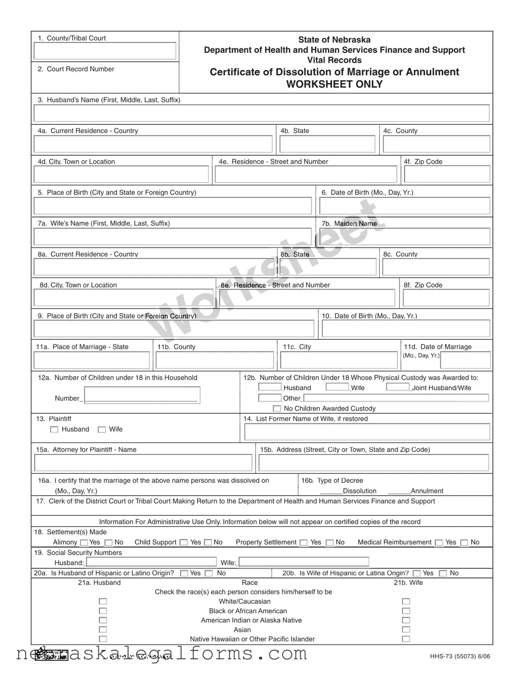 Blank Nebraska Hhs 73 Form