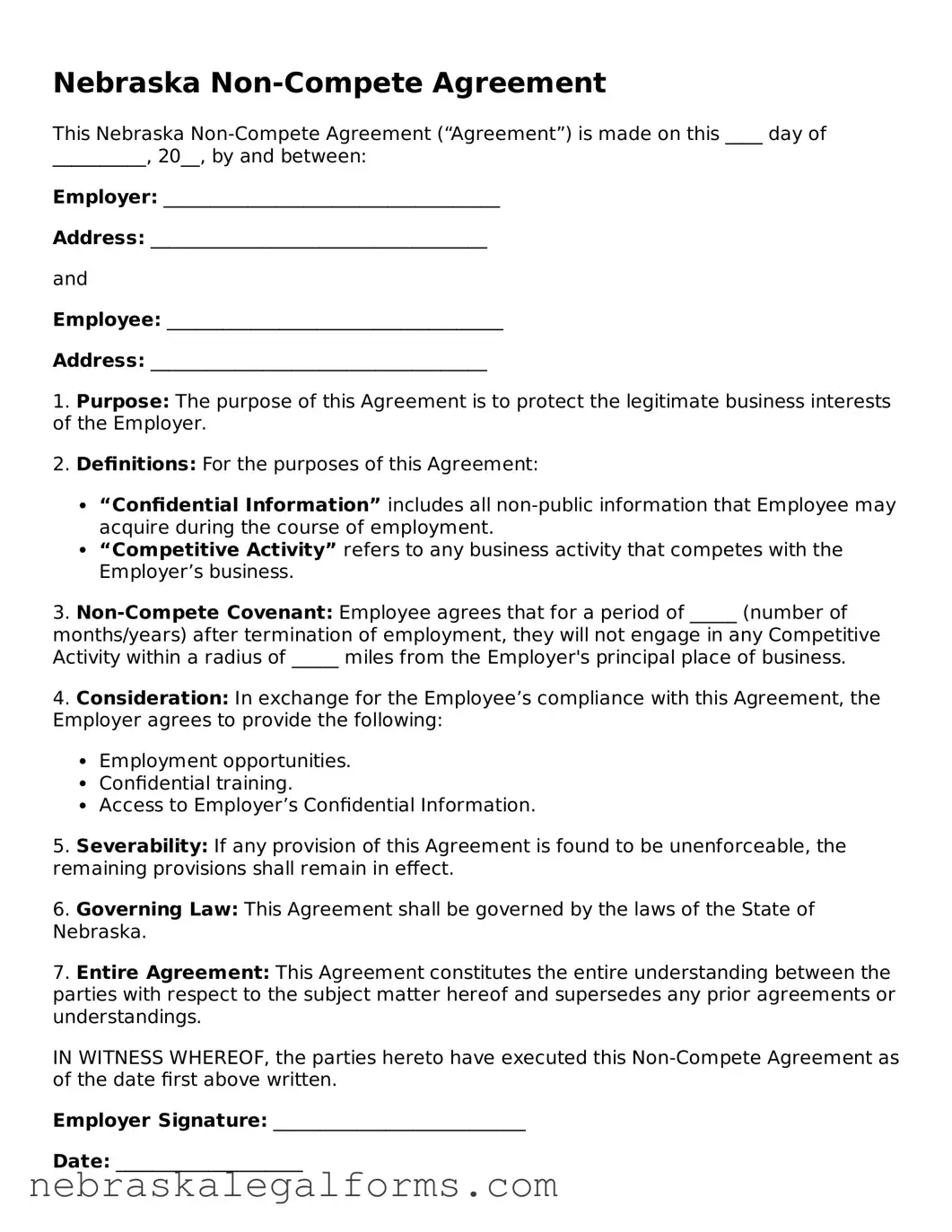 Free Nebraska Non-compete Agreement Document