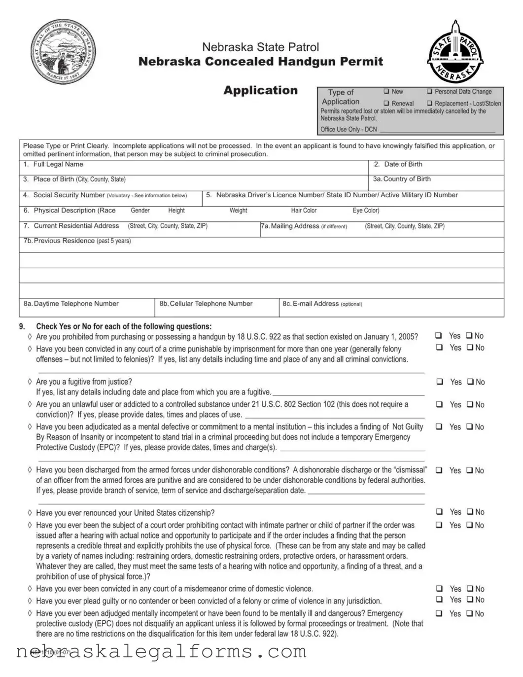 Blank Nebraska Nsp1710 Form
