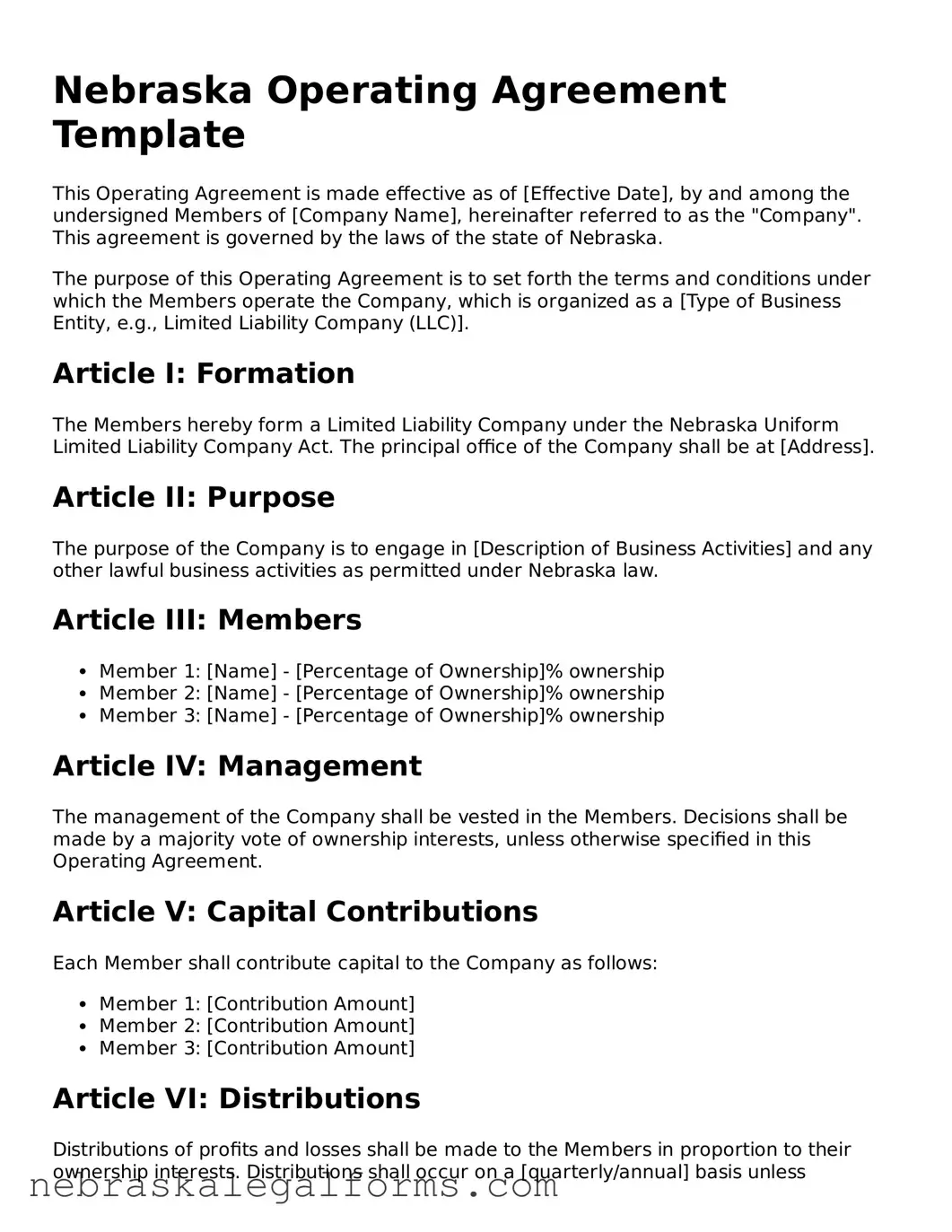 Free Nebraska Operating Agreement Document