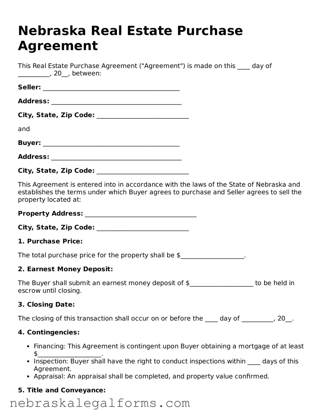 Free Nebraska Real Estate Purchase Agreement Document