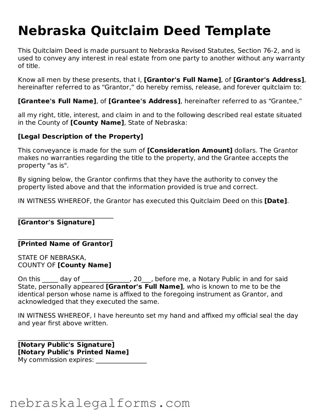 Free Nebraska Quitclaim Deed Document