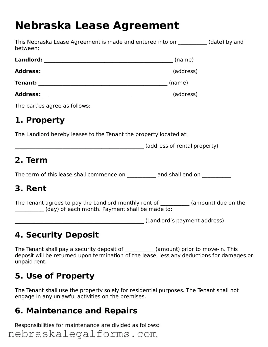 Free Nebraska Lease Agreement Document