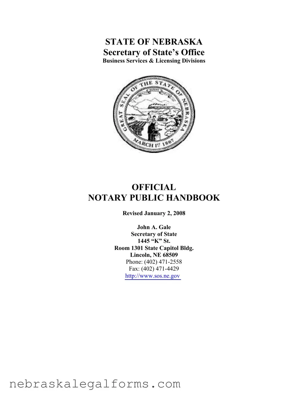 Blank Notary Handbook Nebraska Form