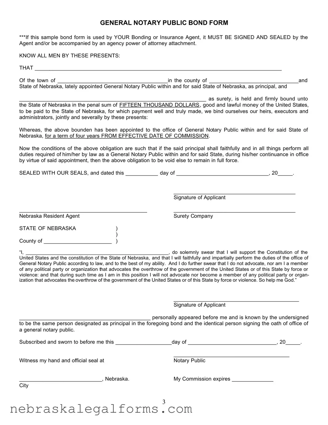 Blank Notary Public Bond Nebraska Form
