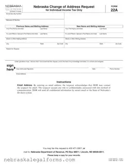 Blank Nebraska 22A Form