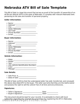 Free Nebraska ATV Bill of Sale Document