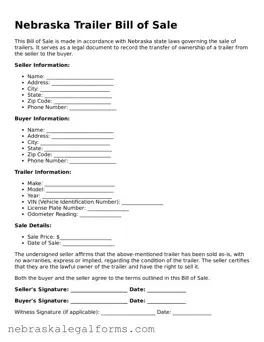 Free Nebraska Trailer Bill of Sale Document
