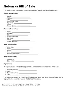 Free Nebraska Bill of Sale Document