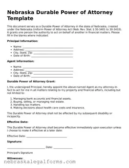 Free Nebraska Durable Power of Attorney Document