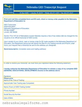 Blank Nebraska Ged Transcript Request Form