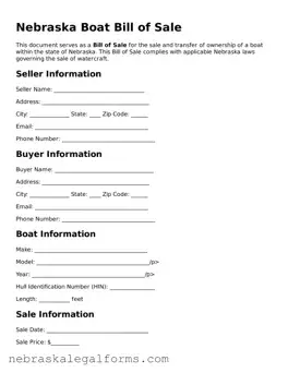 Free Nebraska Boat Bill of Sale Document