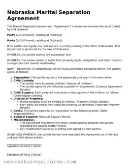 Free Nebraska Marital Separation Agreement Document