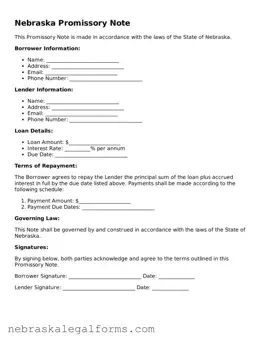 Free Nebraska Promissory Note Document