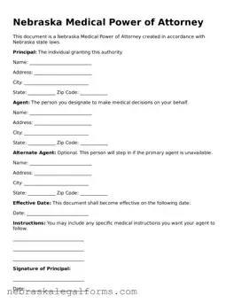 Free Nebraska Medical Power of Attorney Document