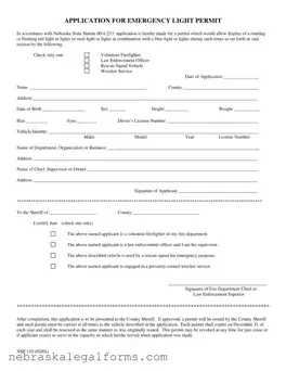 Blank Nebraska Red Light Permit Form