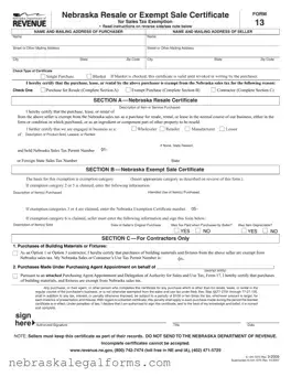 Blank Nebraska Sales Tax Form